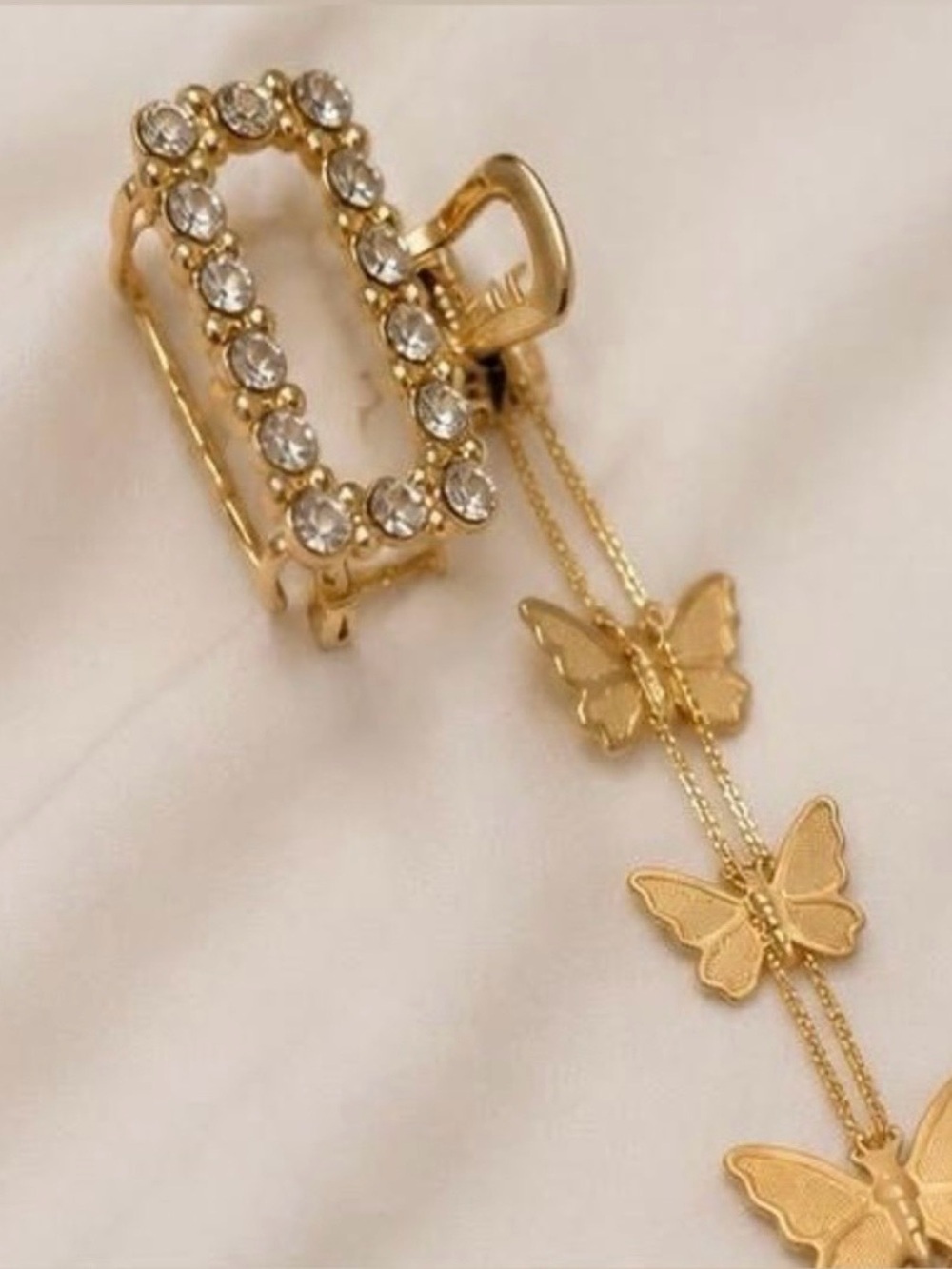 Gold Butterfly Drop Brooch with Crystal Accents
